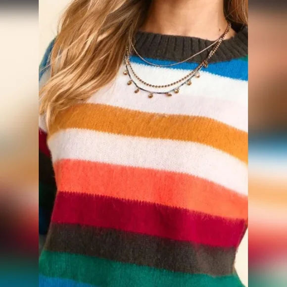 PLUS OVERSIZED STRIPED PULLOVER SOFT SWEATER TOP - Picture 7 of 7